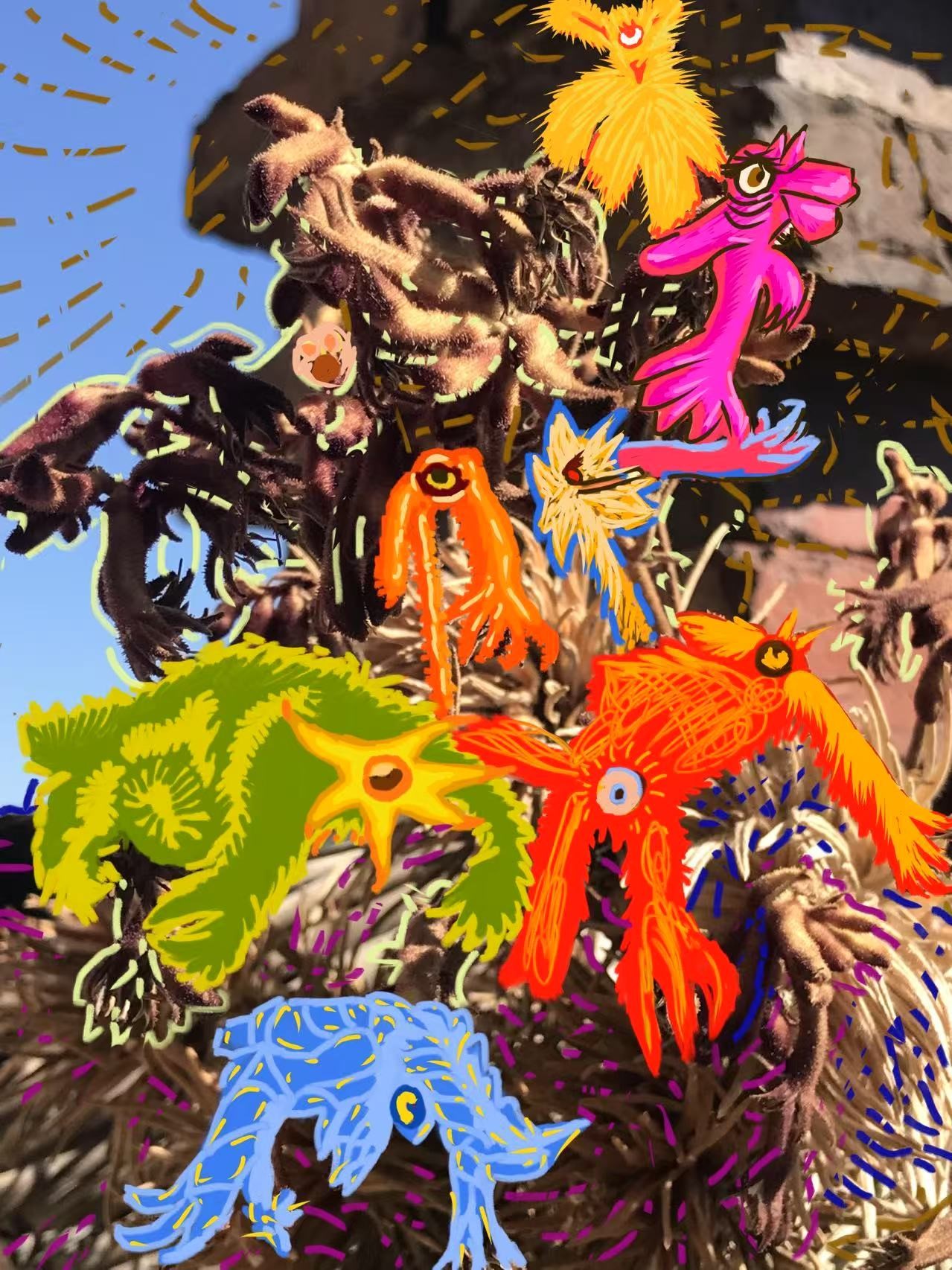 MiK Jugendkunstschule Berlin Mitte - Beispielbild mit verschiedenen bunten, alienartigen Wesen